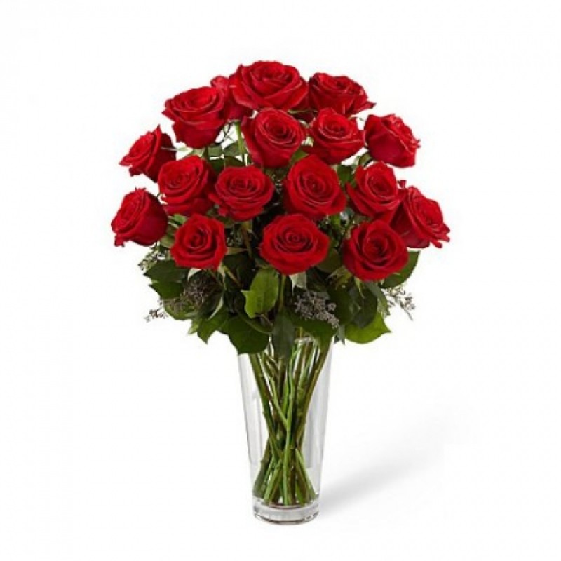 Cam Vazoda 17 Adet Kırmızı Güller