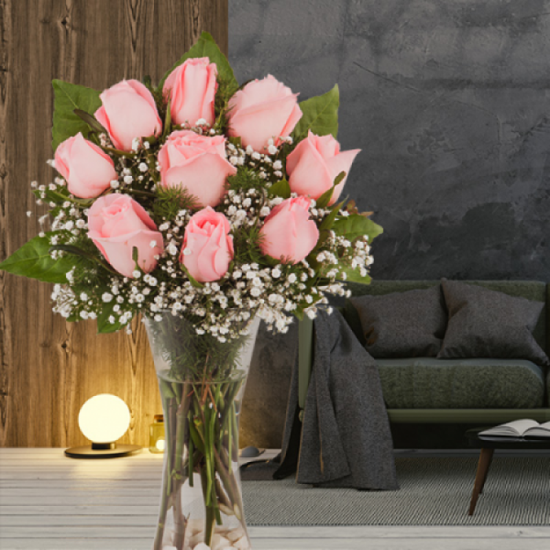 9 Pembe Gül Aranjmanı